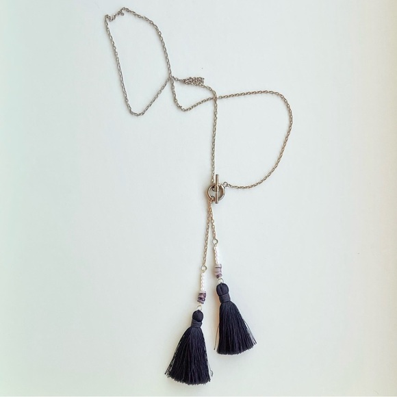Black Tassel Necklace with Beads - Picture 2 of 5